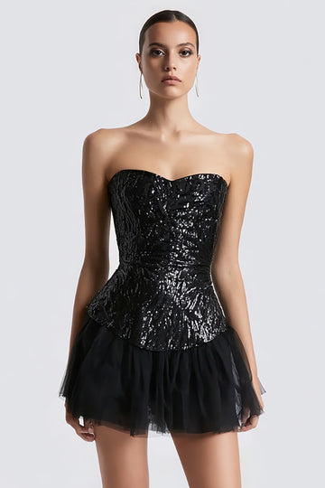 Black A-Line Sweetheart Cocktail Dress With Sequins